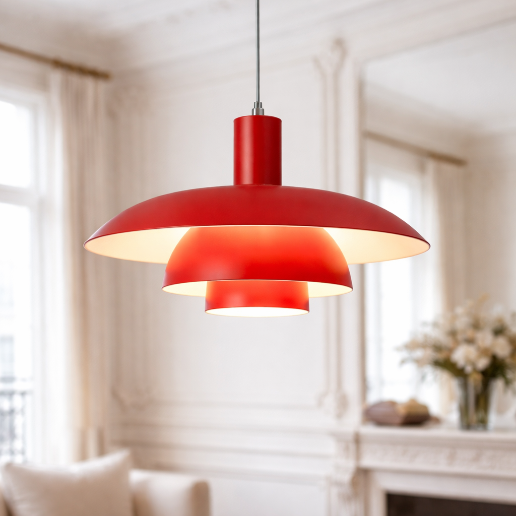 Danish Style Red Pendant Light – Modern Layered Ceiling Lamp