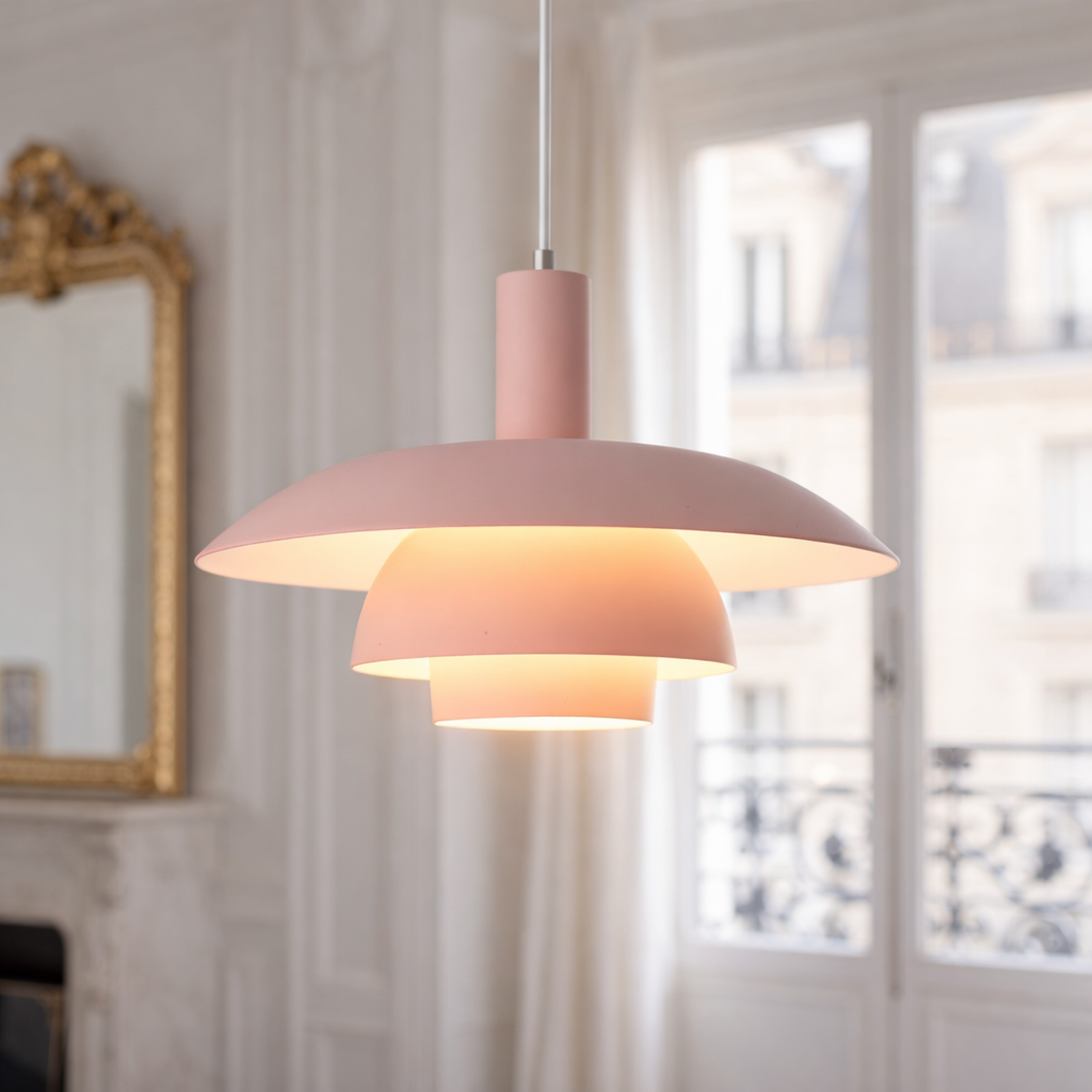 Danish Style Red Pendant Light – Modern Layered Ceiling Lamp