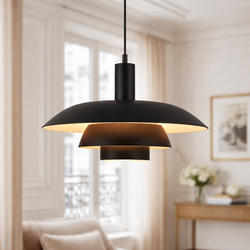 Danish Style Red Pendant Light – Modern Layered Ceiling Lamp