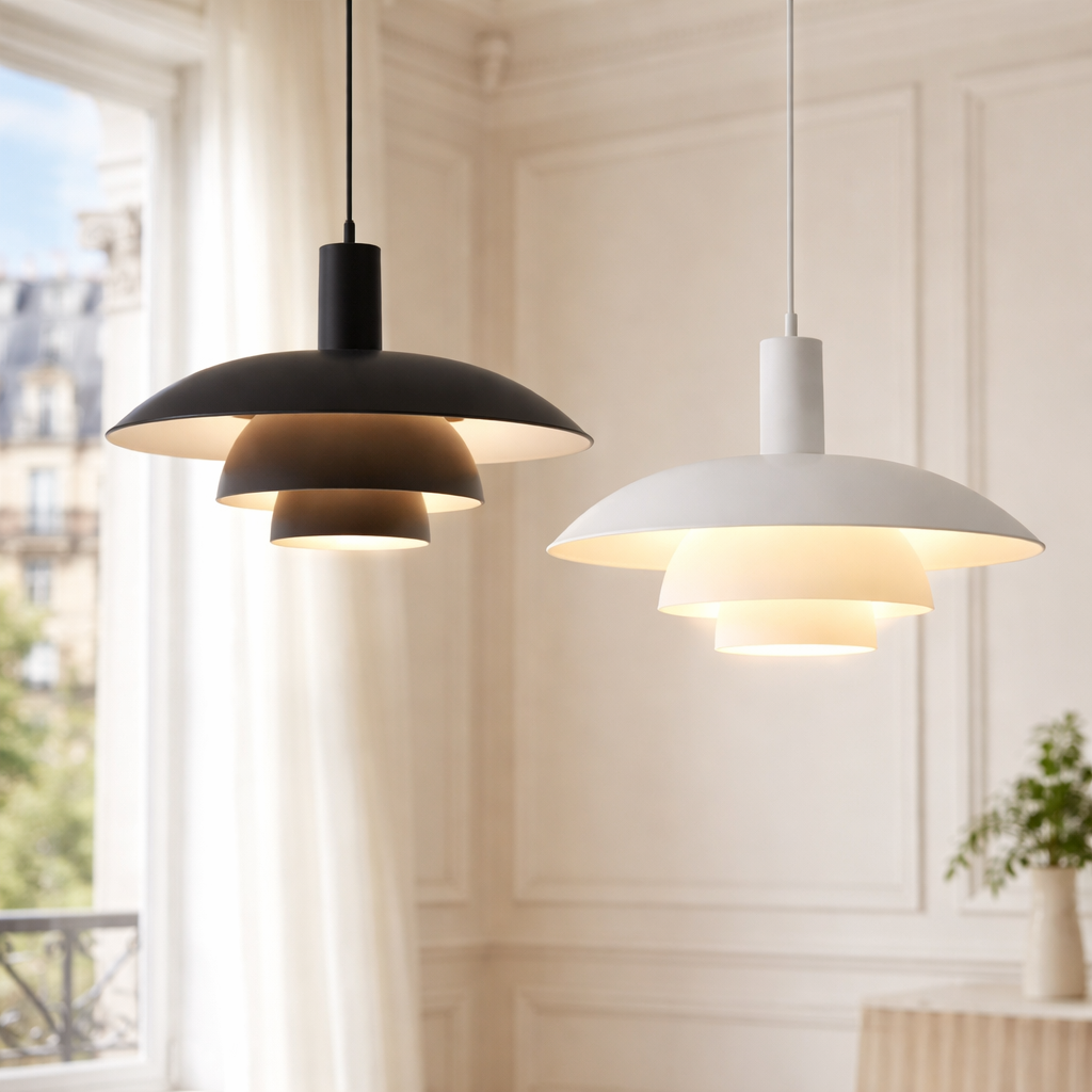 Danish Style Red Pendant Light – Modern Layered Ceiling Lamp