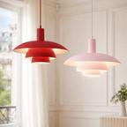 Danish Style Red Pendant Light – Modern Layered Ceiling Lamp