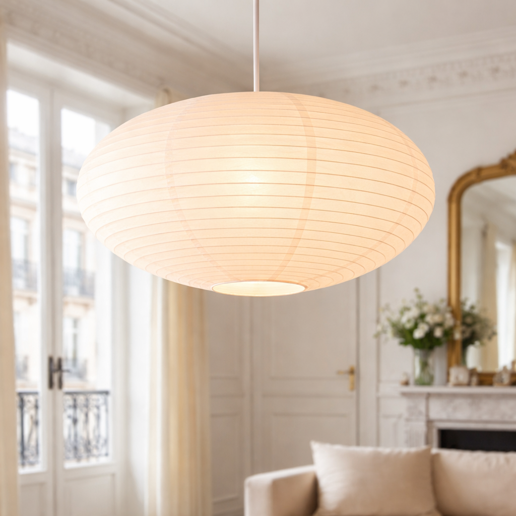 Japanese Paper Pendant Light – Wabi-Sabi Minimalist Ceiling Lamp