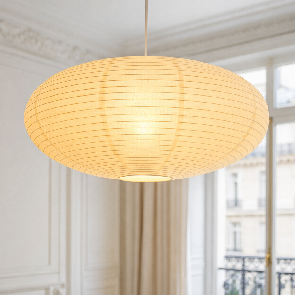 Japanese Paper Pendant Light – Wabi-Sabi Minimalist Ceiling Lamp