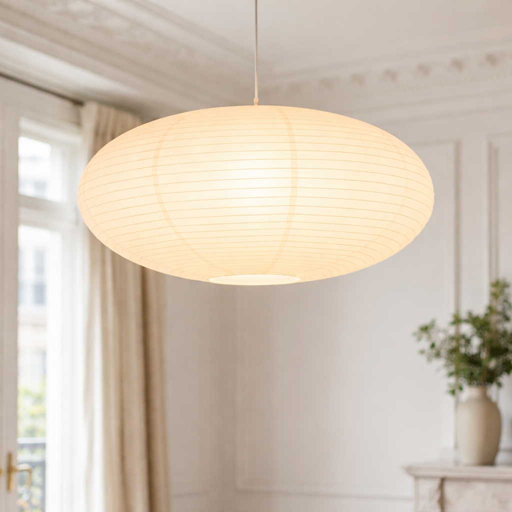 Japanese Paper Pendant Light – Wabi-Sabi Minimalist Ceiling Lamp