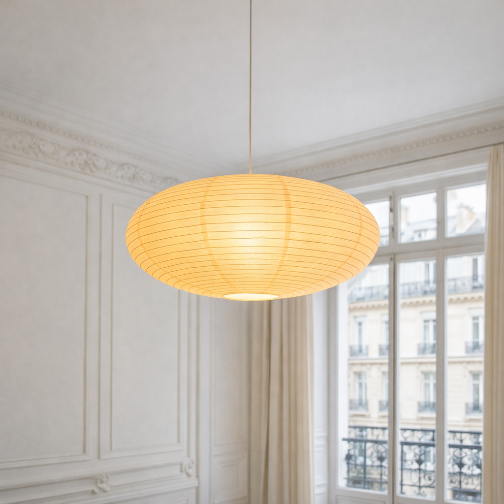 Japanese Paper Pendant Light – Wabi-Sabi Minimalist Ceiling Lamp