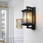 Classic Outdoor Wall Lantern – Black Metal & Glass Exterior Wall Light