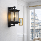 Classic Outdoor Wall Lantern – Black Metal & Glass Exterior Wall Light