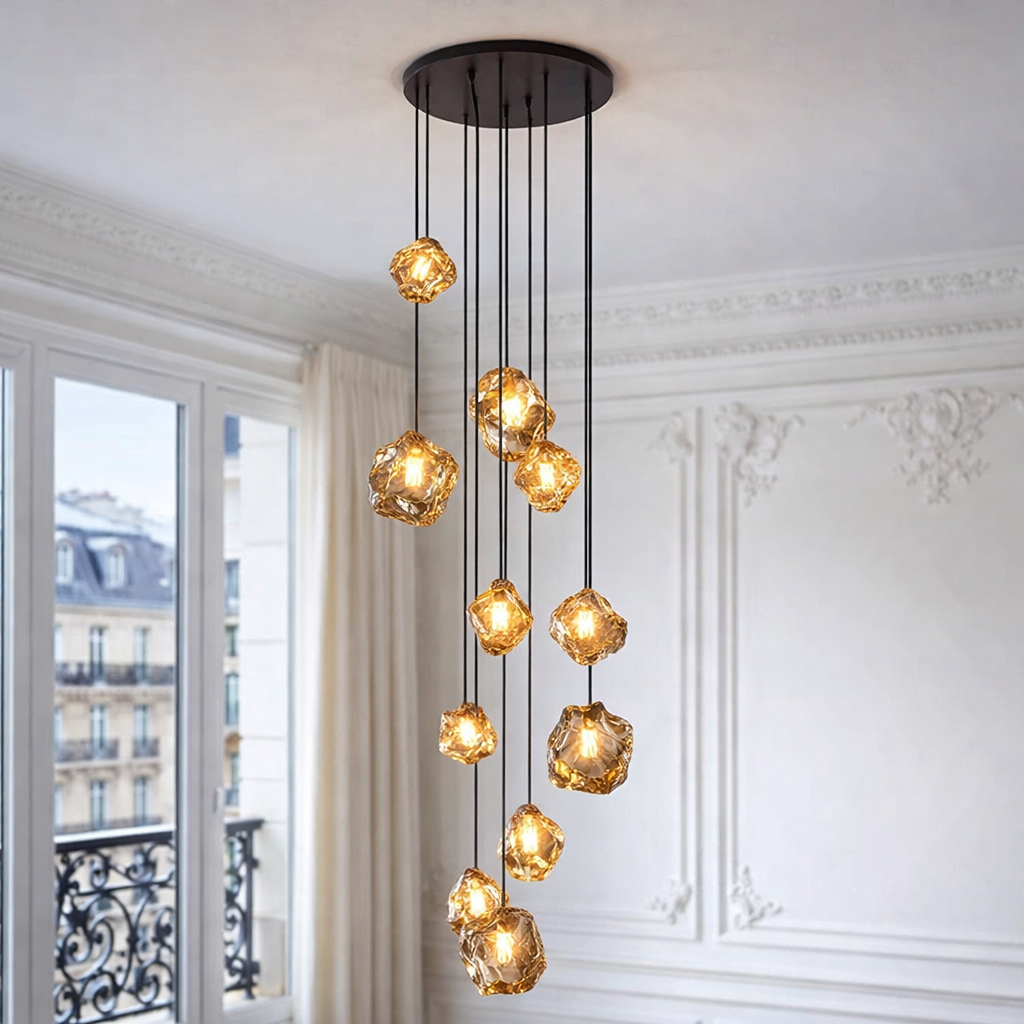 Modern Glass Cluster Chandelier – Nordic Pendant Staircase Ceiling Light