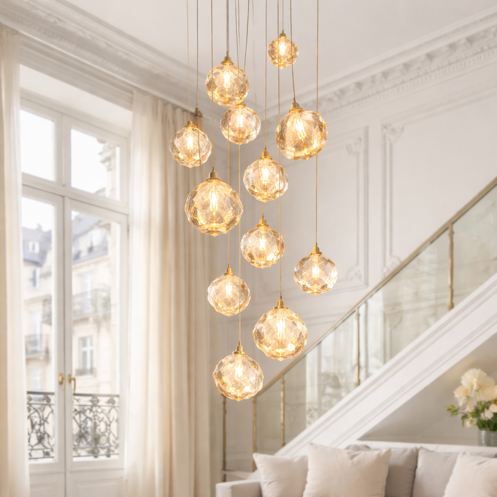 Modern Glass Cluster Chandelier – Nordic Pendant Staircase Ceiling Light