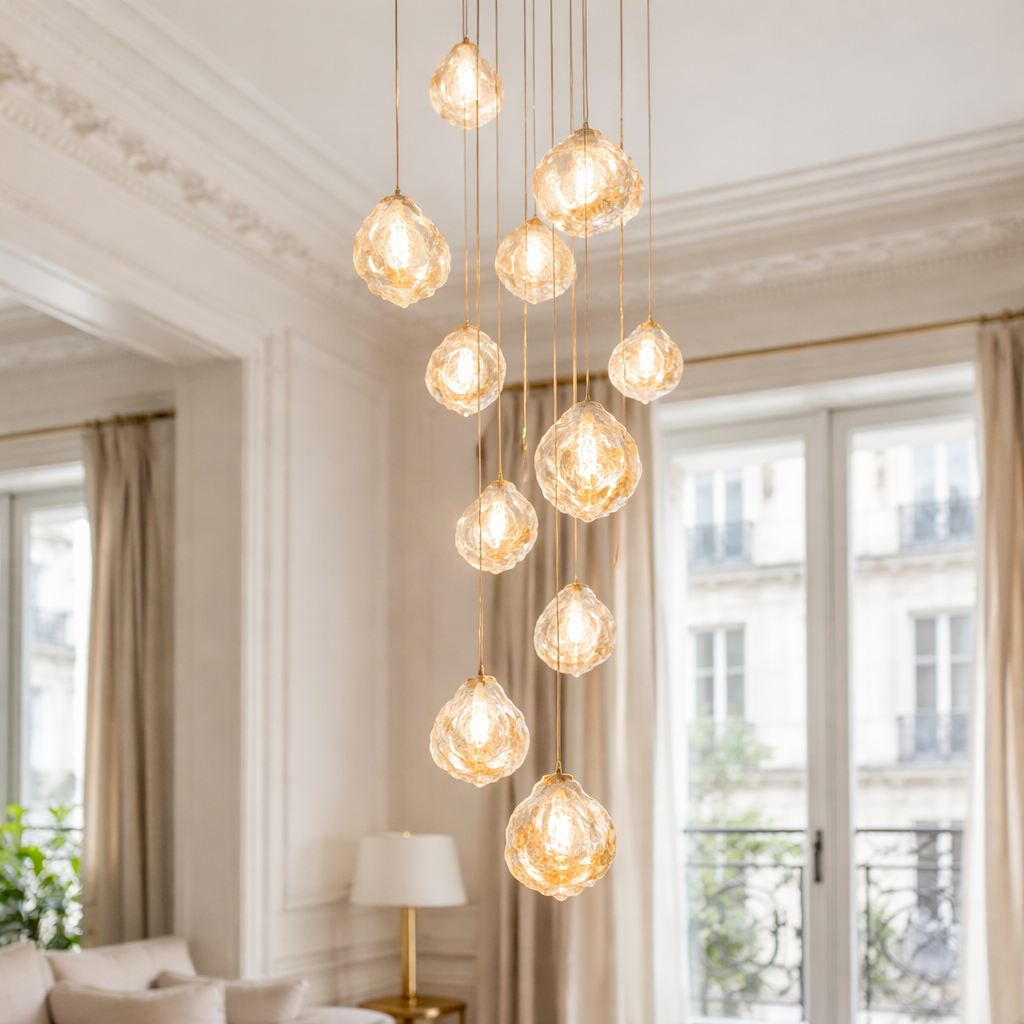 Modern Glass Cluster Chandelier – Nordic Pendant Staircase Ceiling Light