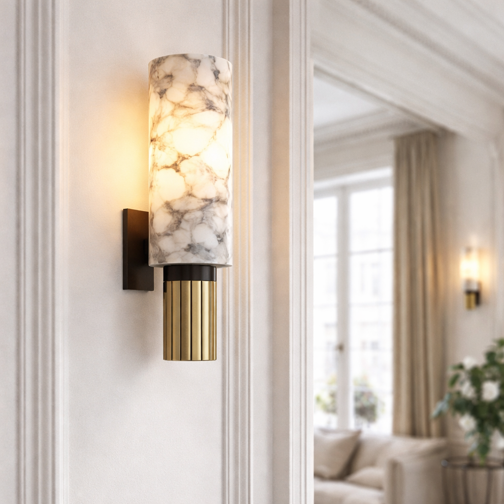 Marble Wall Light – Modern Luxury Wall Sconce with Brushed Brass Finish