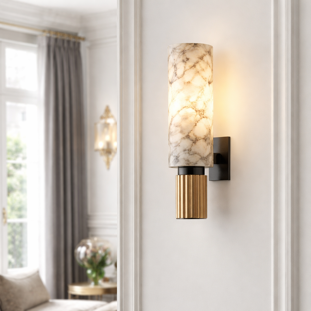 Marble Wall Light – Modern Luxury Wall Sconce with Brushed Brass Finish