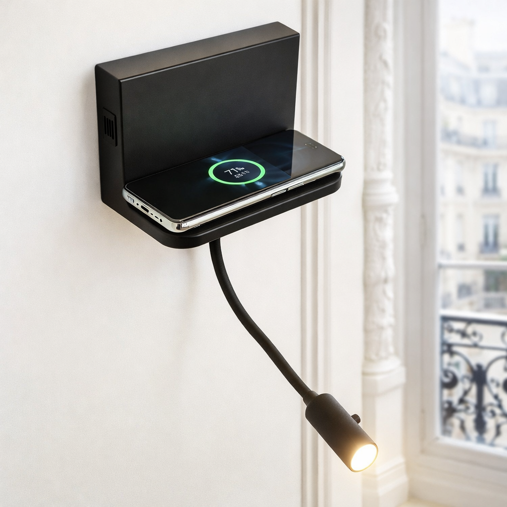 LED Wall Spot Light – Modern Wall-Mounted, Adjustable Spotlight with Wireless Phone Charger