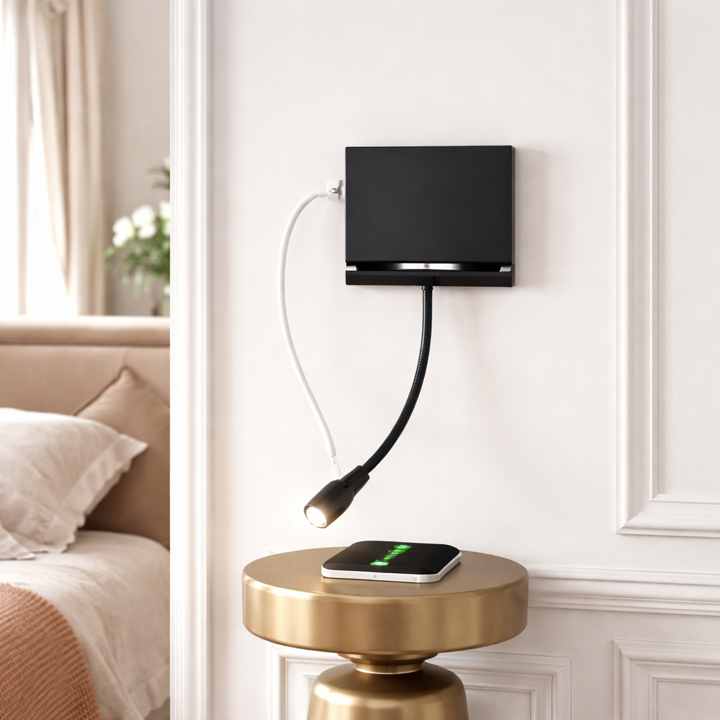 LED Wall Spot Light – Modern Wall-Mounted, Adjustable Spotlight with Wireless Phone Charger