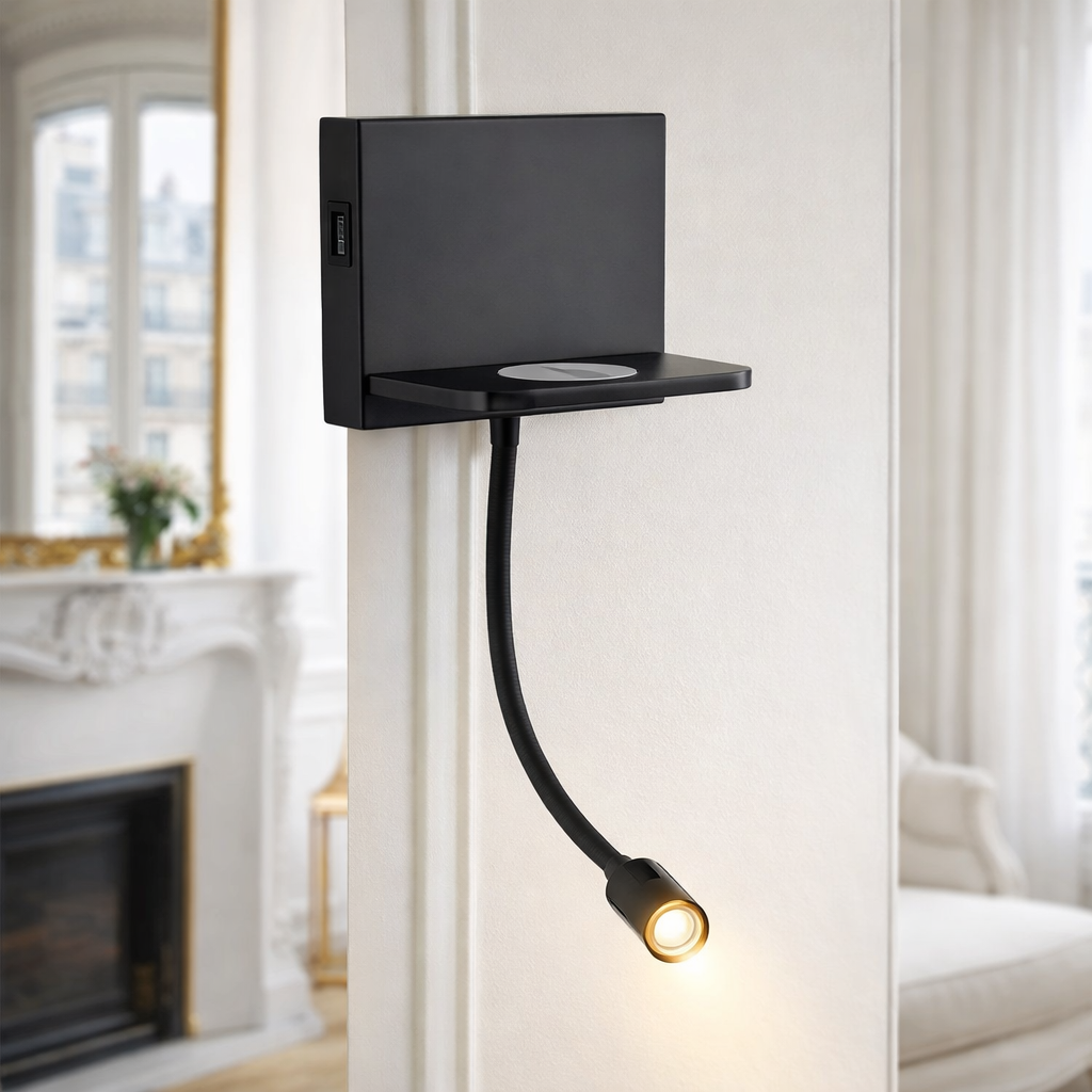 LED Wall Spot Light – Modern Wall-Mounted, Adjustable Spotlight with Wireless Phone Charger