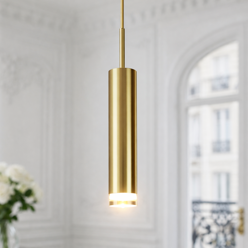 Simple Brass Pendant Light – Adjustable Cord LED Ceiling Light