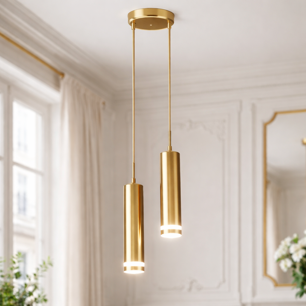 Simple Brass Pendant Light – Adjustable Cord LED Ceiling Light