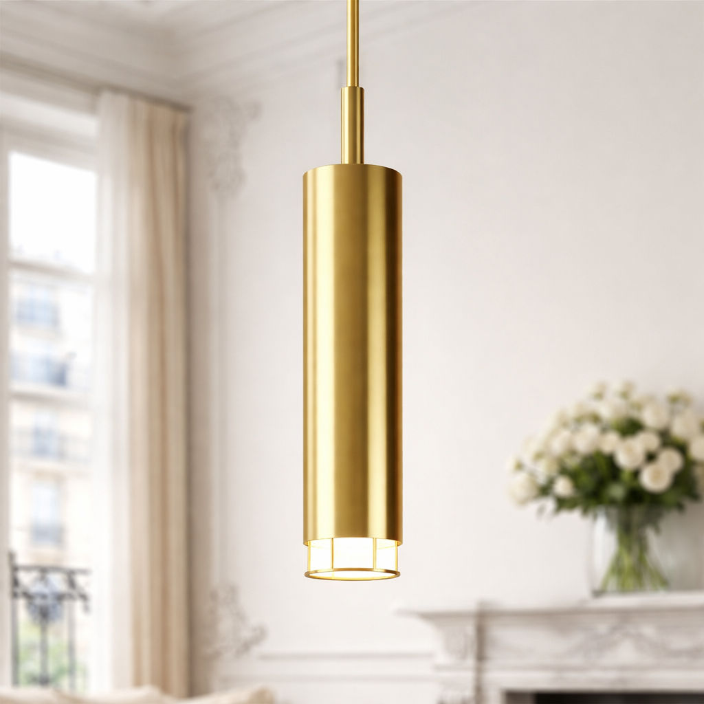 Simple Brass Pendant Light – Adjustable Cord LED Ceiling Light
