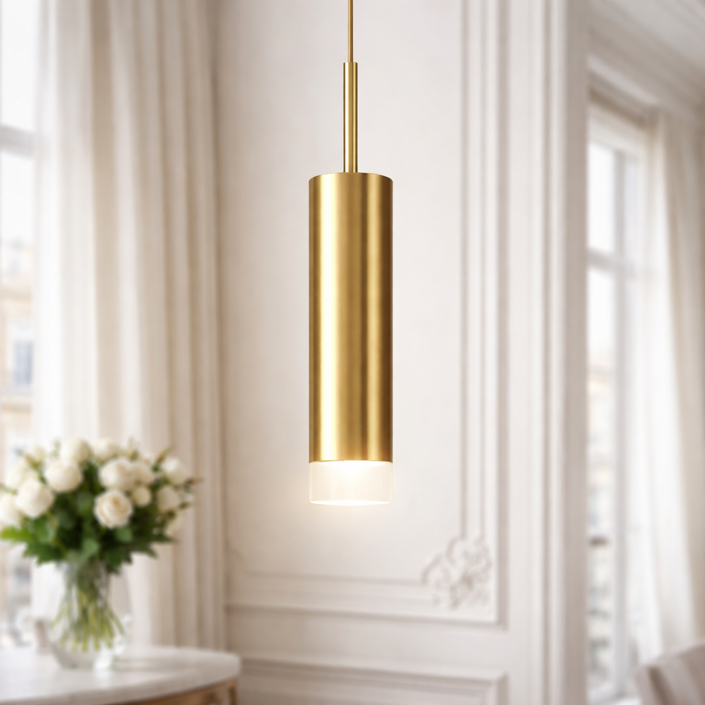 Simple Brass Pendant Light – Adjustable Cord LED Ceiling Light
