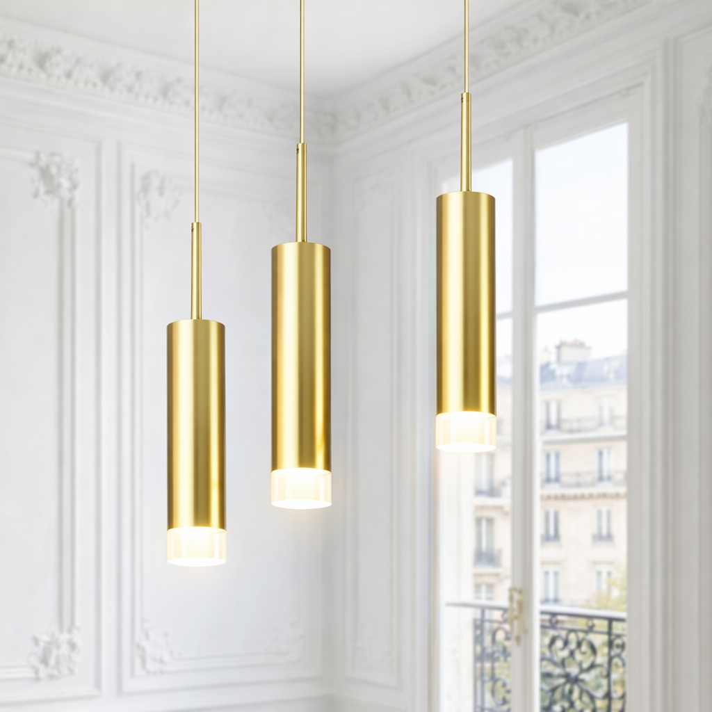 Simple Brass Pendant Light – Adjustable Cord LED Ceiling Light