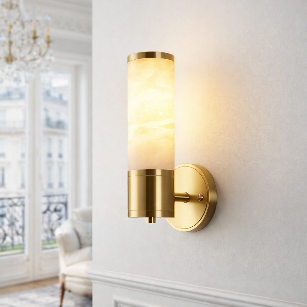 Gold Marble Sconce Wall Light – Brass Finish Wall-Mounted Fixture