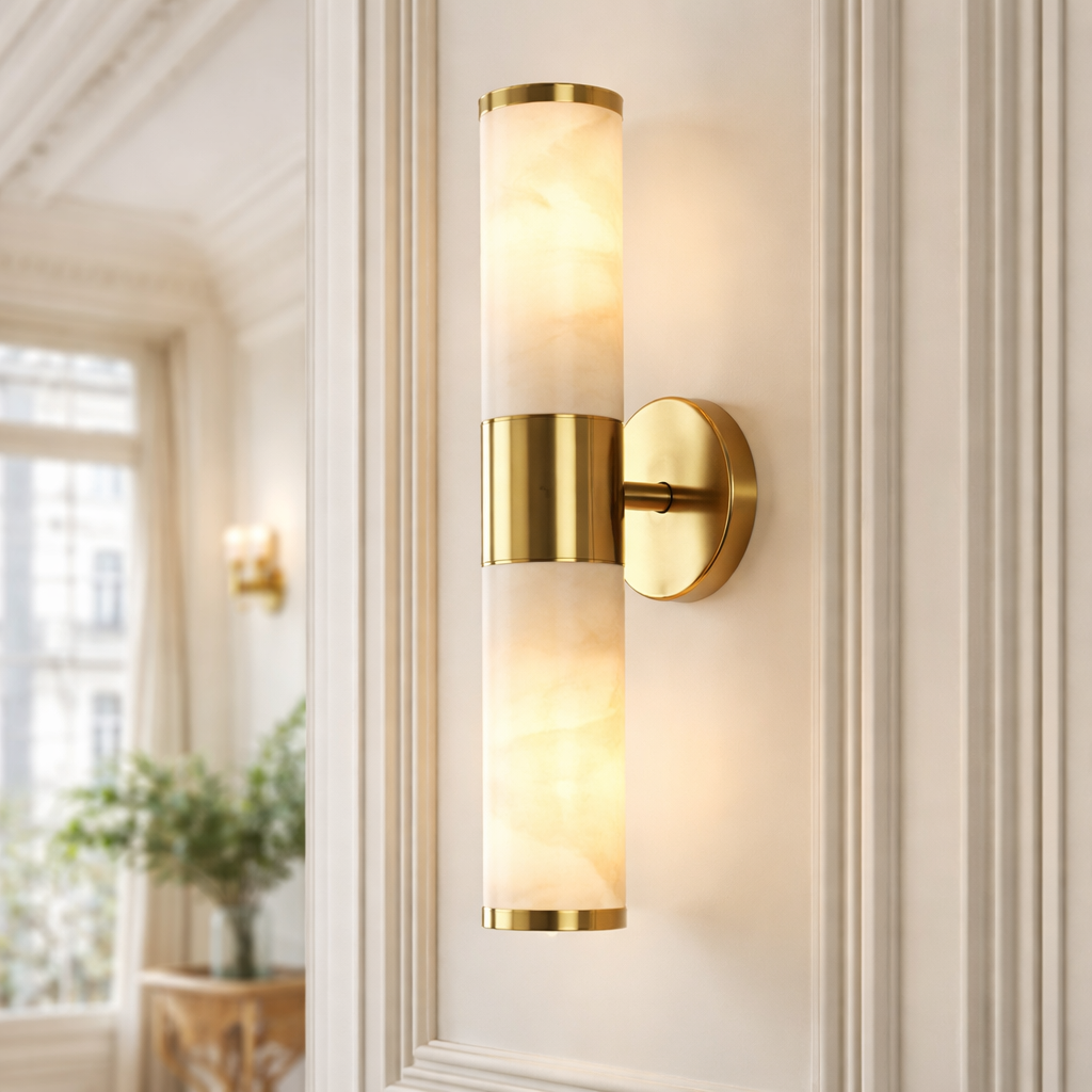 Gold Marble Sconce Wall Light – Brass Finish Wall-Mounted Fixture