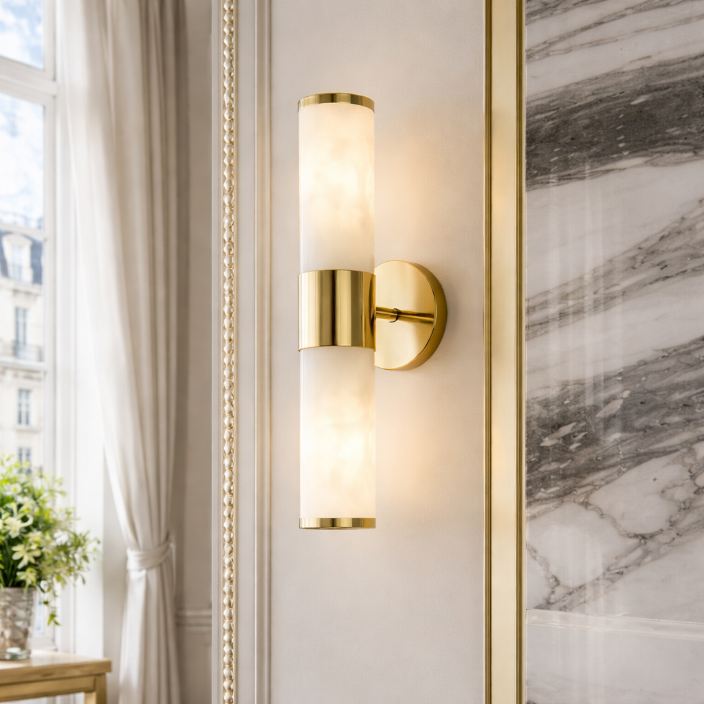 Gold Marble Sconce Wall Light – Brass Finish Wall-Mounted Fixture