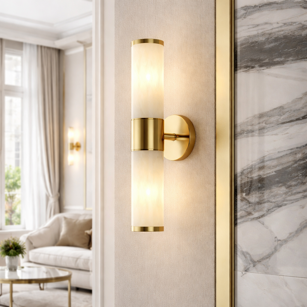 Gold Marble Sconce Wall Light – Brass Finish Wall-Mounted Fixture