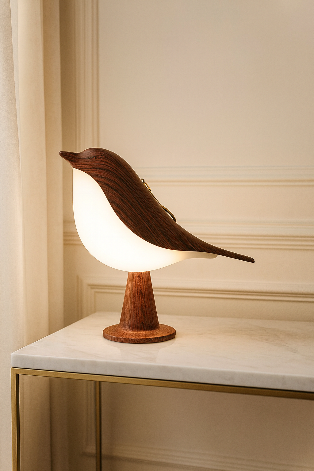 Small bird table lamp - light up wooden bird