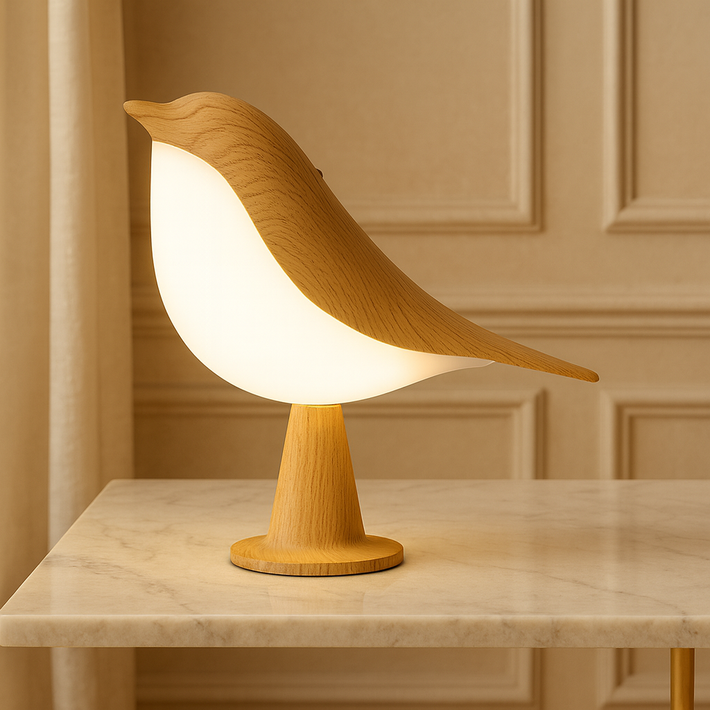 Small bird table lamp - light up wooden bird