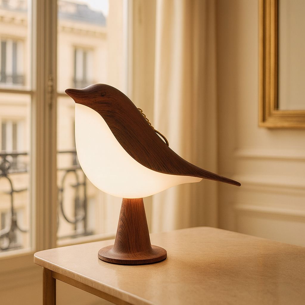 Small bird table lamp - light up wooden bird