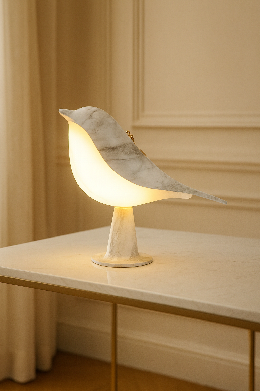 Small bird table lamp - light up wooden bird