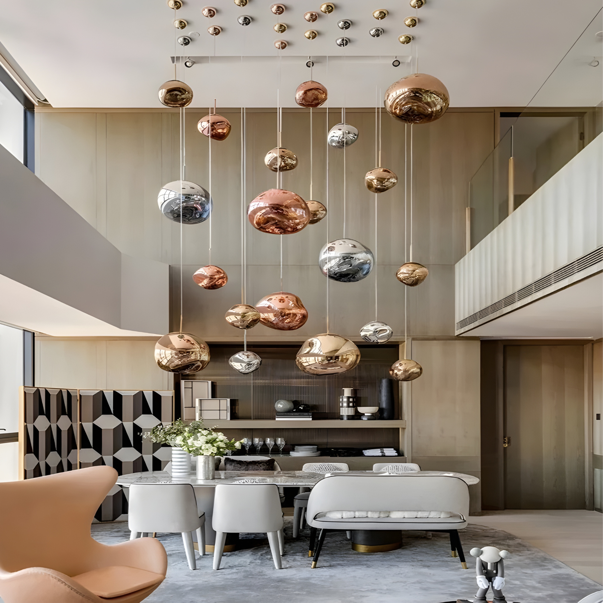 Macaron Deco Gold Pendant Light – Modern Sculptural Ceiling Lamp