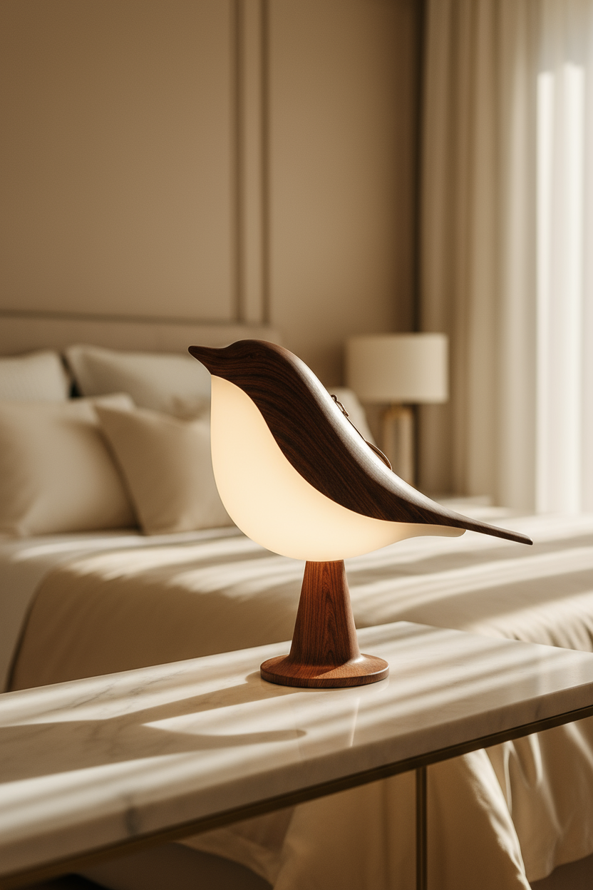Small bird table lamp - light up wooden bird