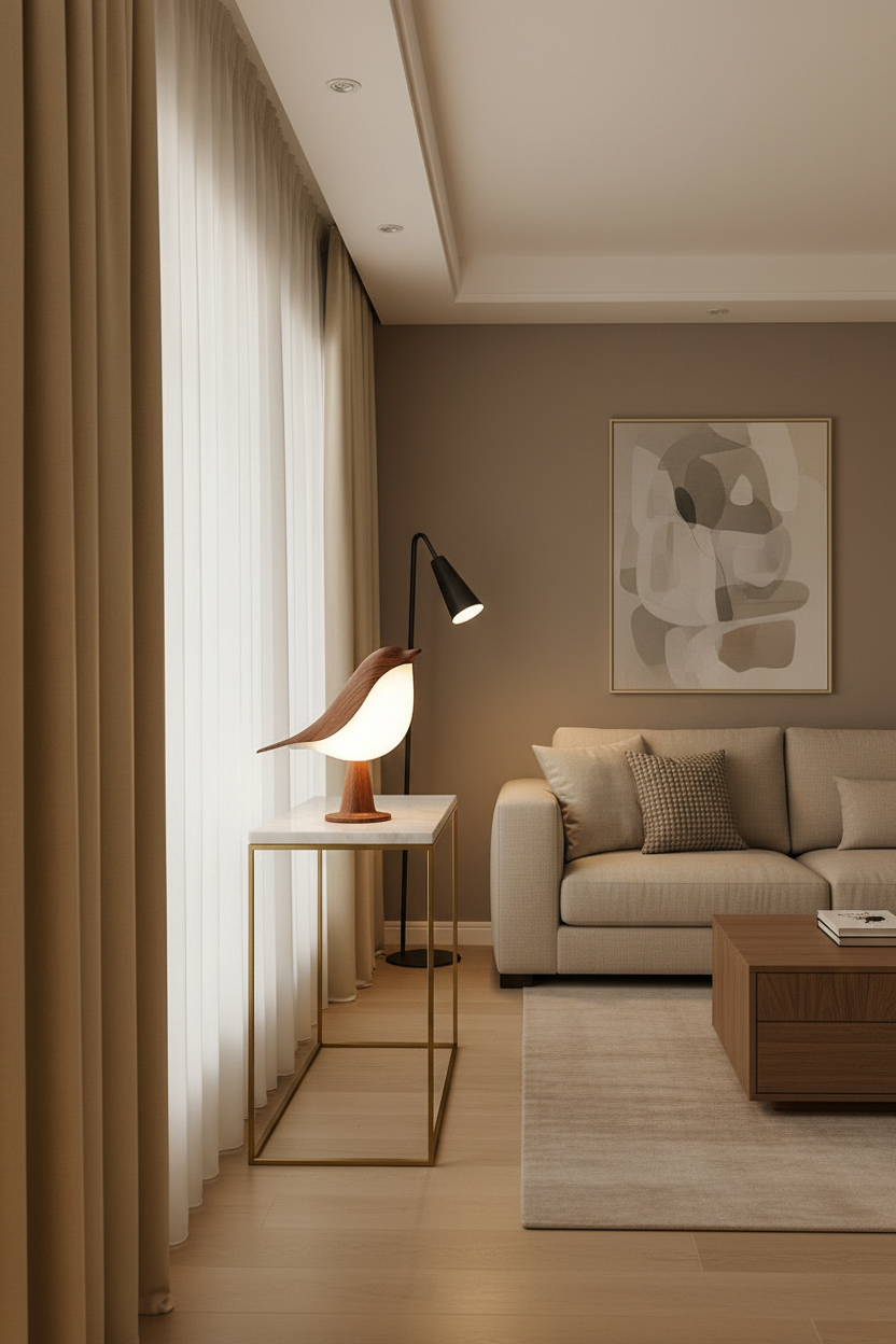 Small bird table lamp - light up wooden bird