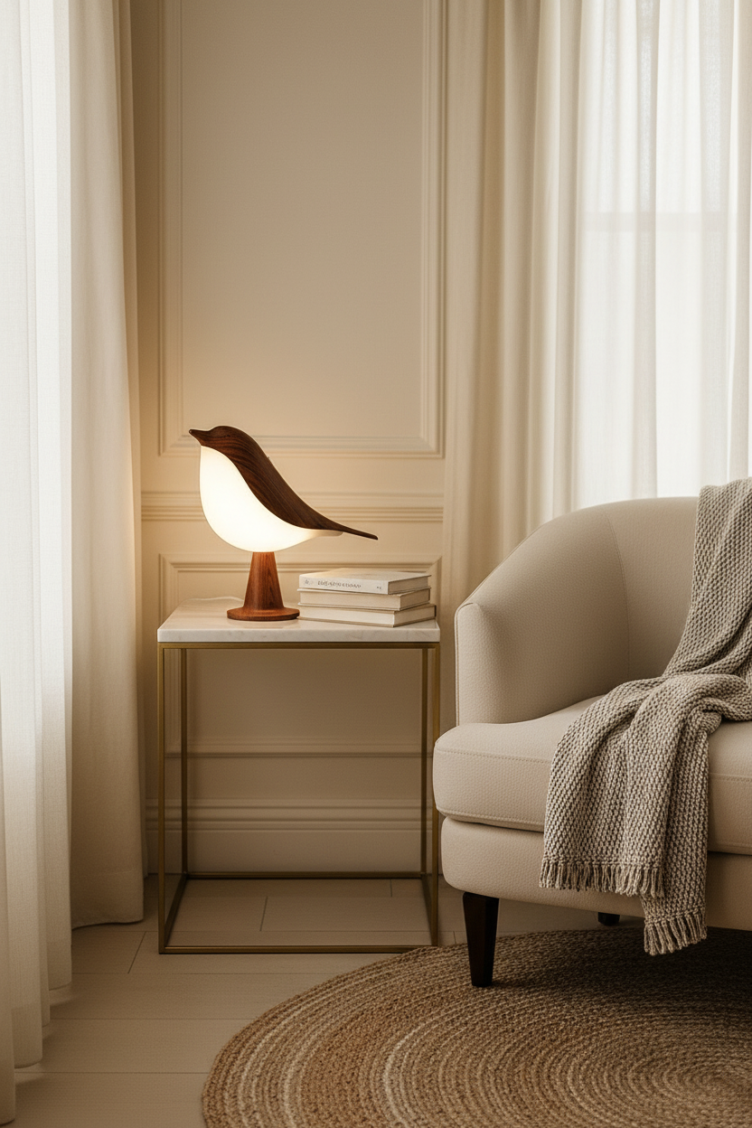 Small bird table lamp - light up wooden bird