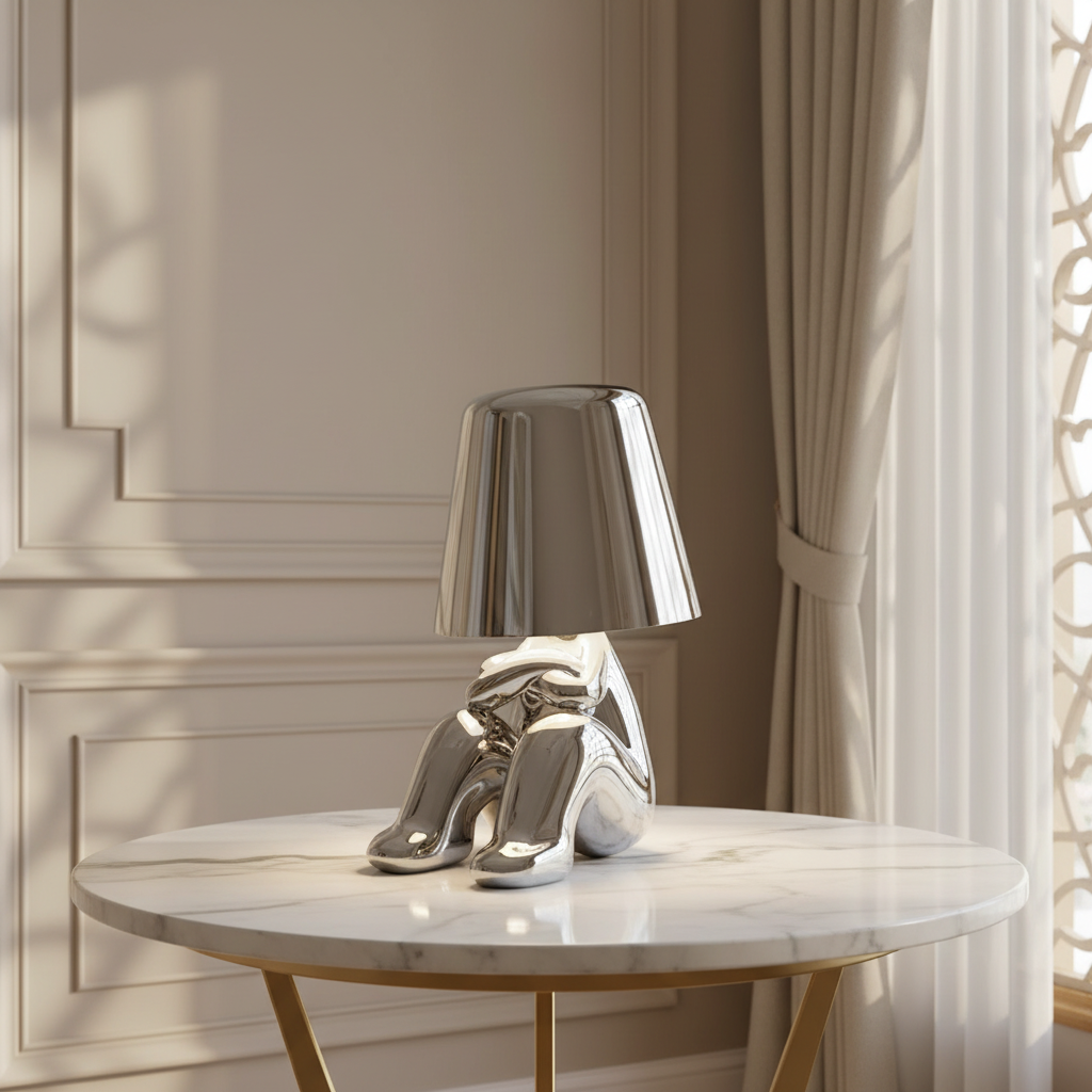 Small child statue metal table lamp