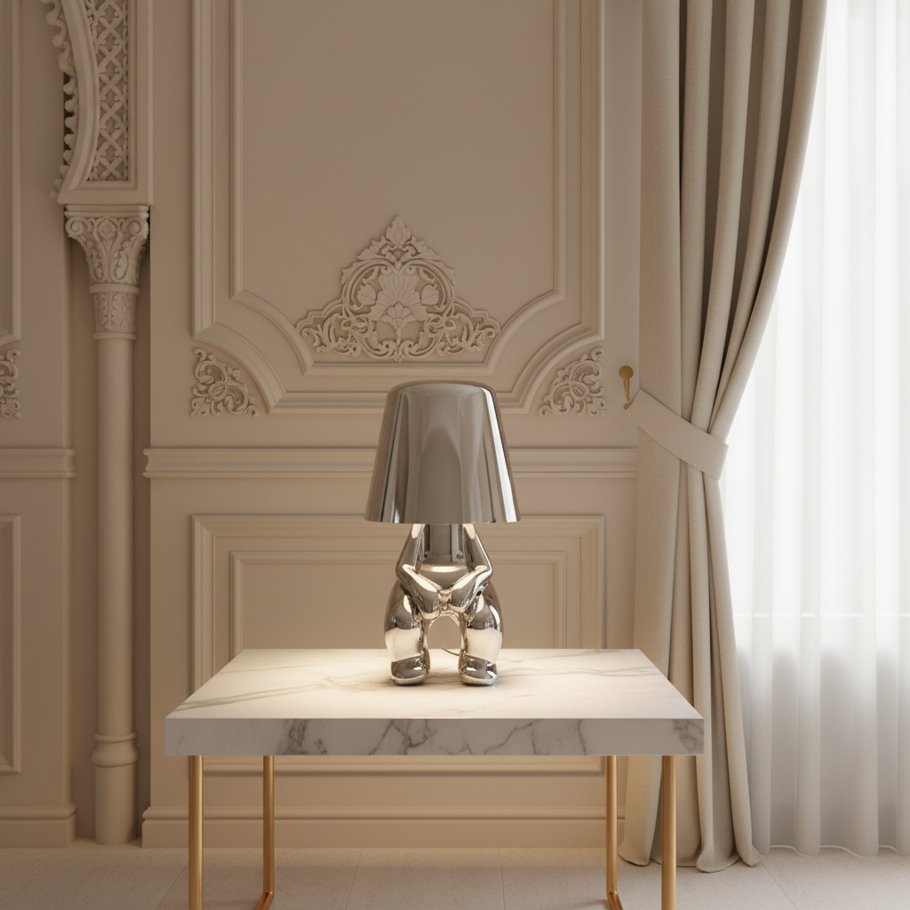 Small child statue metal table lamp