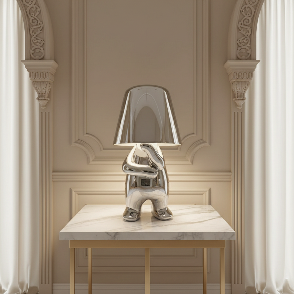 Small child statue metal table lamp