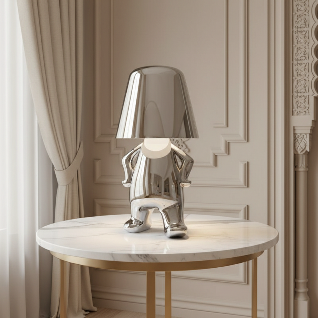 Small child statue metal table lamp