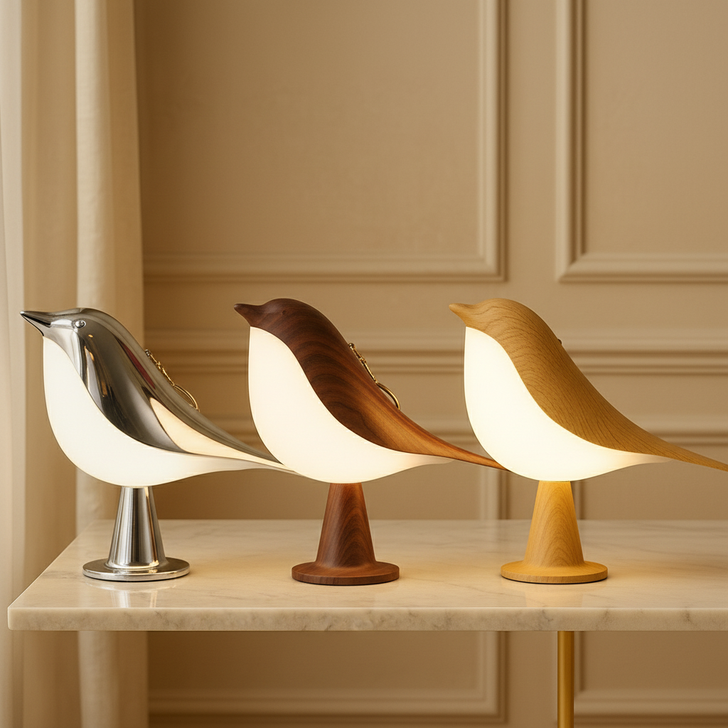 Small bird table lamp - light up wooden bird
