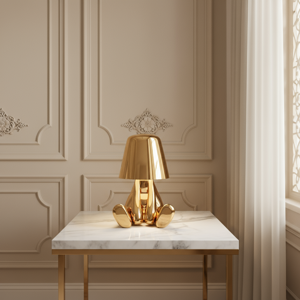 Small child statue metal table lamp