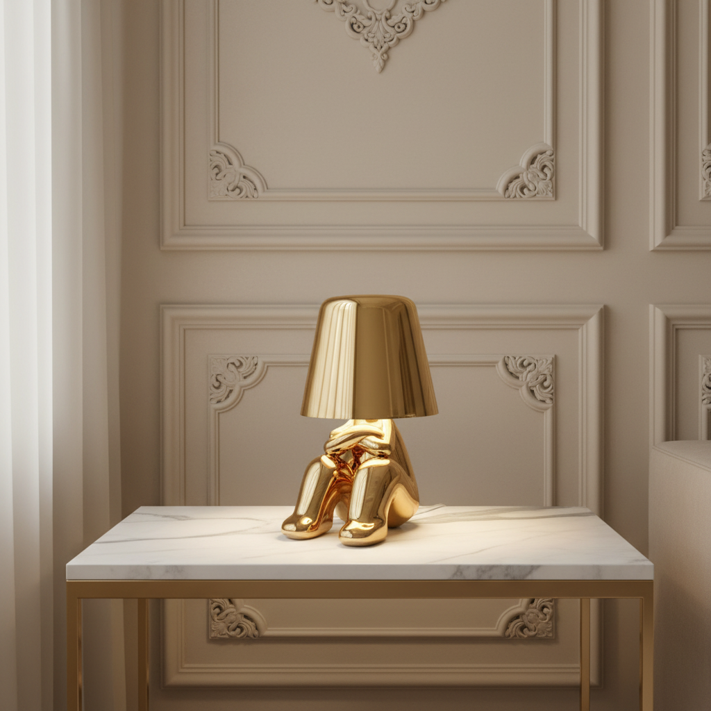 Small child statue metal table lamp